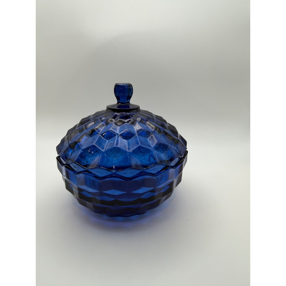Vintage Indiana Glass Whitehall Pattern Cobalt Blue Glass Candy Dish with Lid